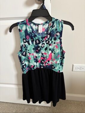 Sew In Love Teal Navy & Pink Printed Peplum Tank